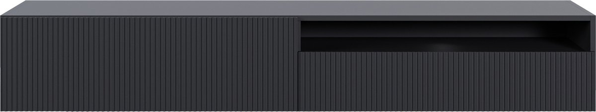Selsey Veldio – Zwevend TV-meubel met gefreesd front en open vak, zwart, 175 cm