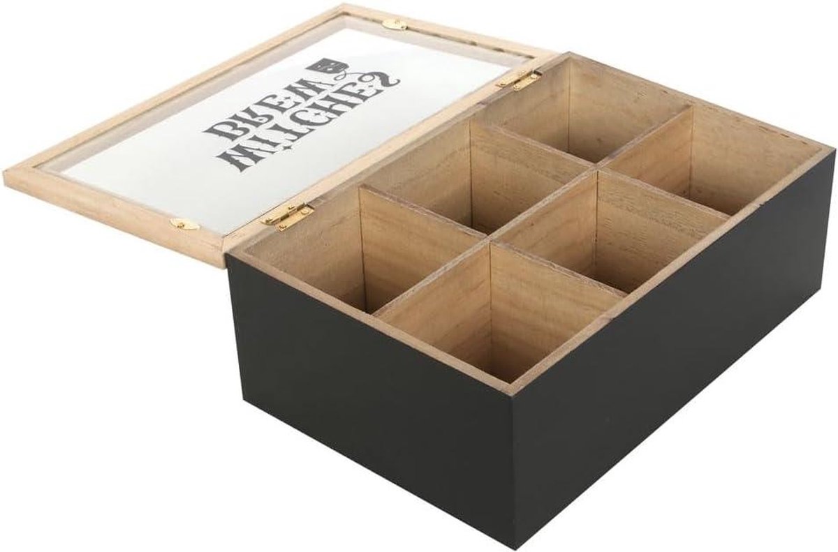 Moderne houten theedoos organizer met compartimenten - stijlvolle opbergoplossing voor het organiseren en presenteren van uw favoriete theecollectie Theedoos — cadeau in Wonen & Interieur - foto 3