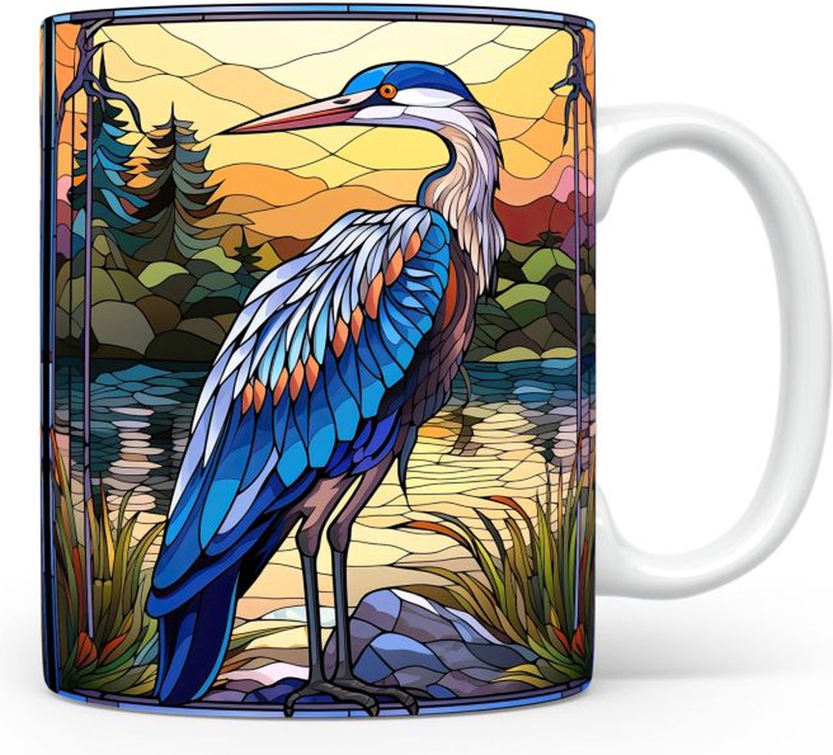 Mok met Grote blauwe reiger