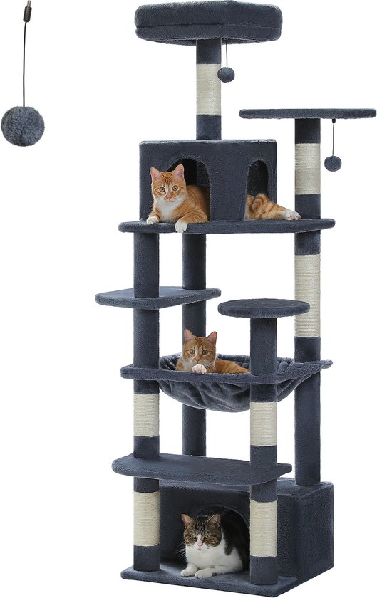 Kattenu CatHouse Large - Grote krabpaal voor katten - Donkergrijs - Kattenboom met katten klimmuur - Hoge krabpaal