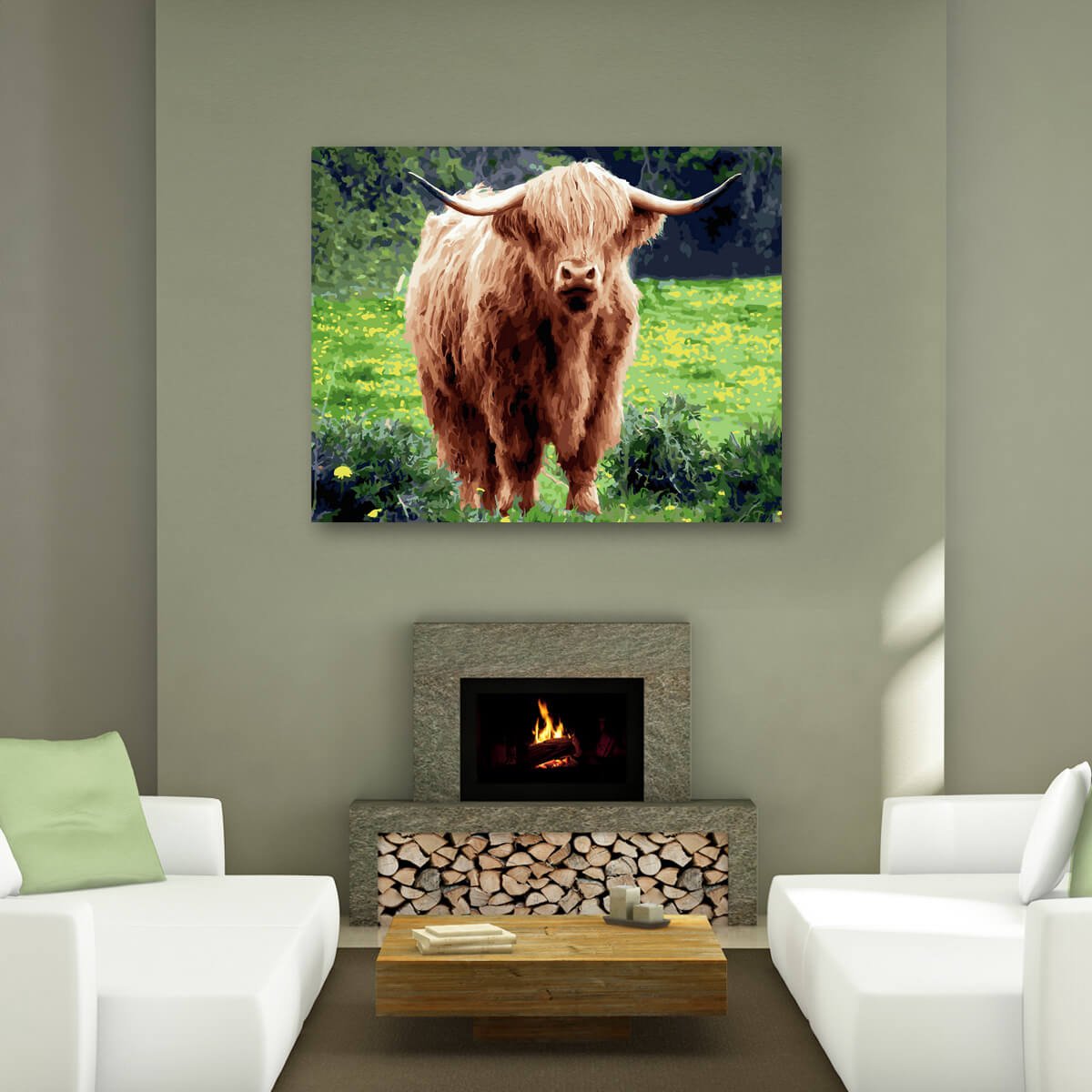 Schilderen Op Nummer Volwassenen DIY Paint By Number Compleet Hobby Pakket op Frame met Vernis Scottisch Highlander - ®Arty Bee - Schotse Hooglander Deluxe 50x40cm — afbeelding 3