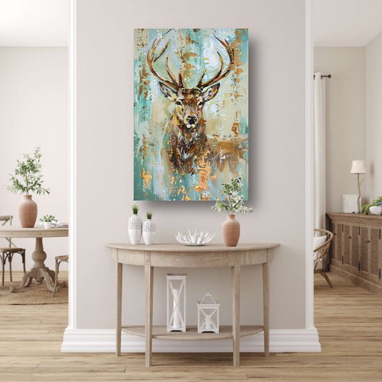 Hert posters - Dieren poster - Posters Goud - Muurdecoratie landelijk - Slaapkamer poster - Decoratie muur poster 40x60 cm