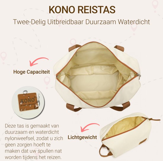 Sac de voyage Kono - Extensible jusqu'à 40 L - Avec pochette Smart pour valise - Imperméable et durable - Beige Marron