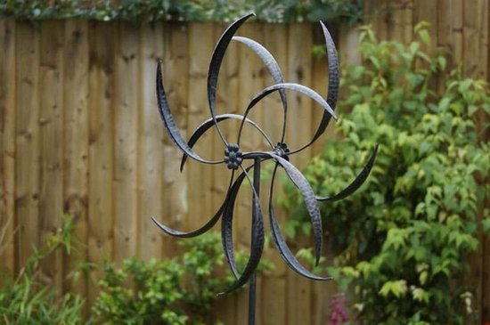 Navaris mandala windspinner tuindecoratie - RVS windmolen met reflecterend effect - Tuin decoratie voor buiten - Windmolentje met twister - Groenblauw