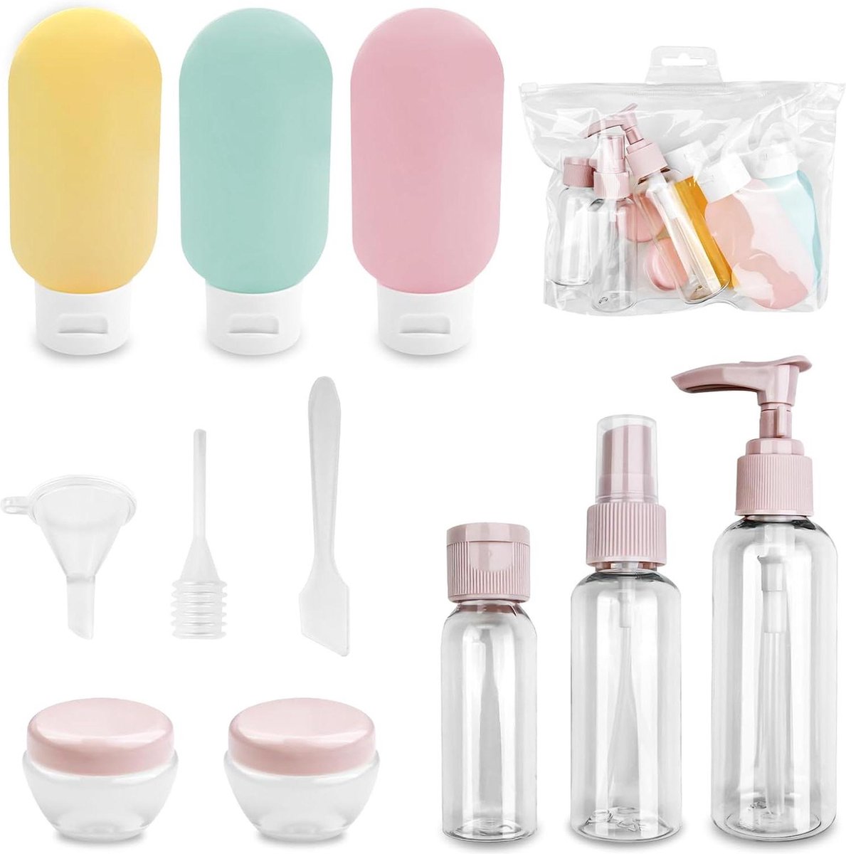 Reisflessenset navulbaar lekvrij 11 stuks toilettas voor shampoo crème lotion reisflesjes handbagage