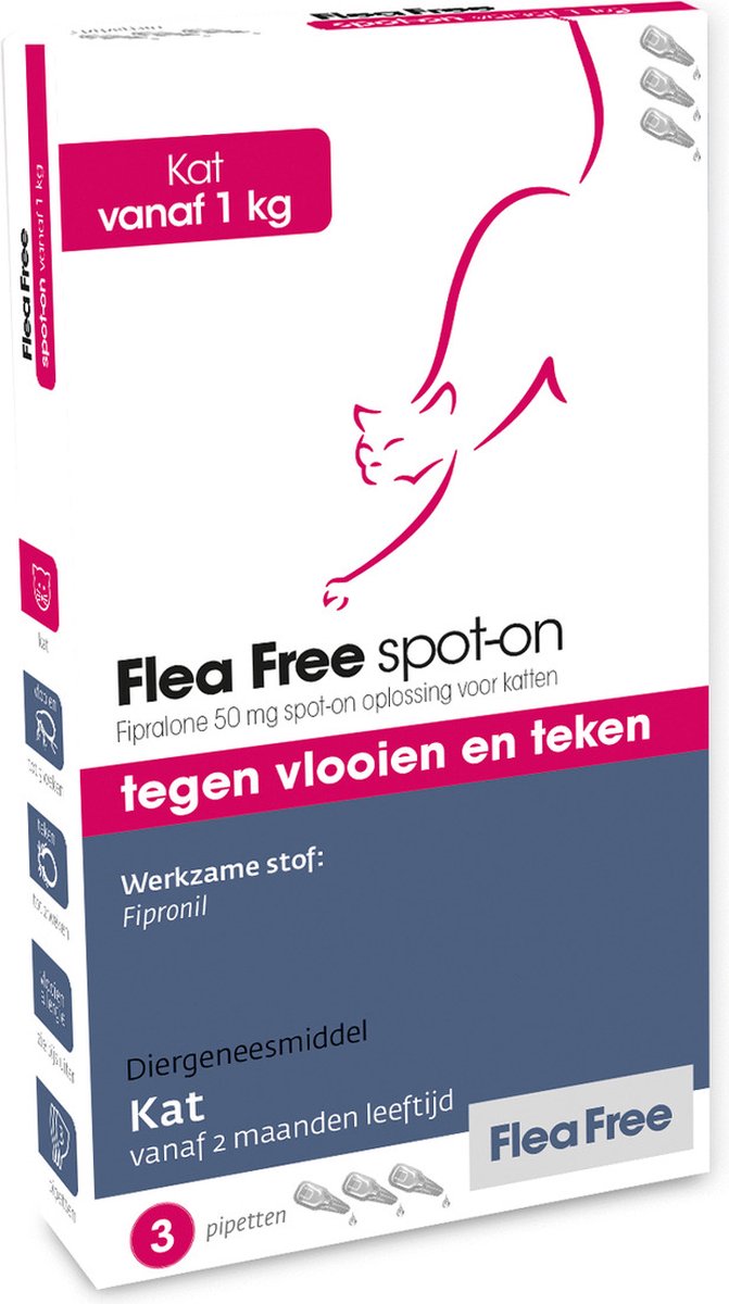 Bol.com Flea Free Fipralone spot-on kat 1 tot 12 kg - 3 pipet aanbieding
