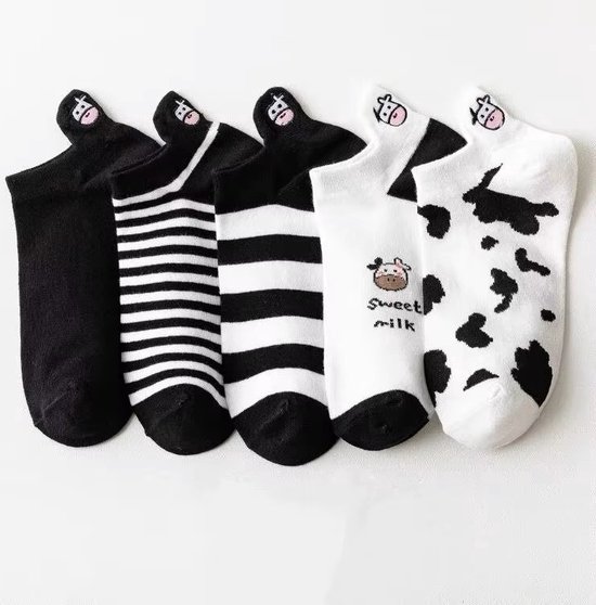 Bootyck - chaussettes pour femmes avec imprimé vache - chaussettes baskets - taille 36 - 39 - chaussettes - chaussettes baskets - 5 paires
