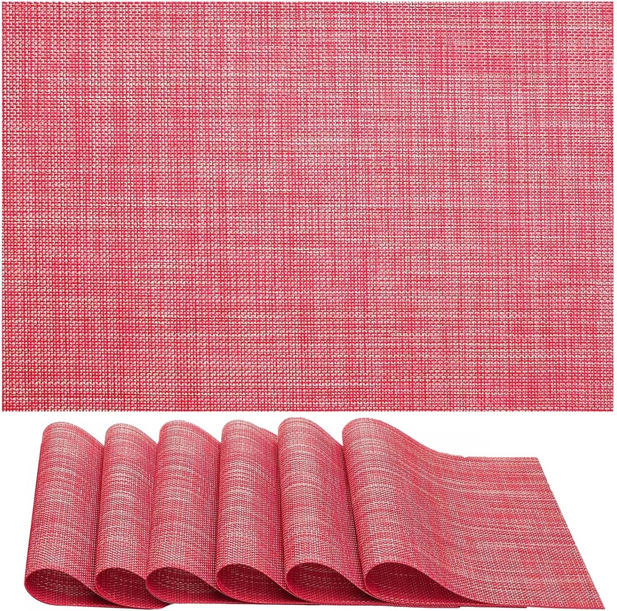 Wasbare placemats van geweven vinyl voor keuken, eetkamer, restaurant, 45,7 x 30,5 cm (rood 2, 6 stuks)
