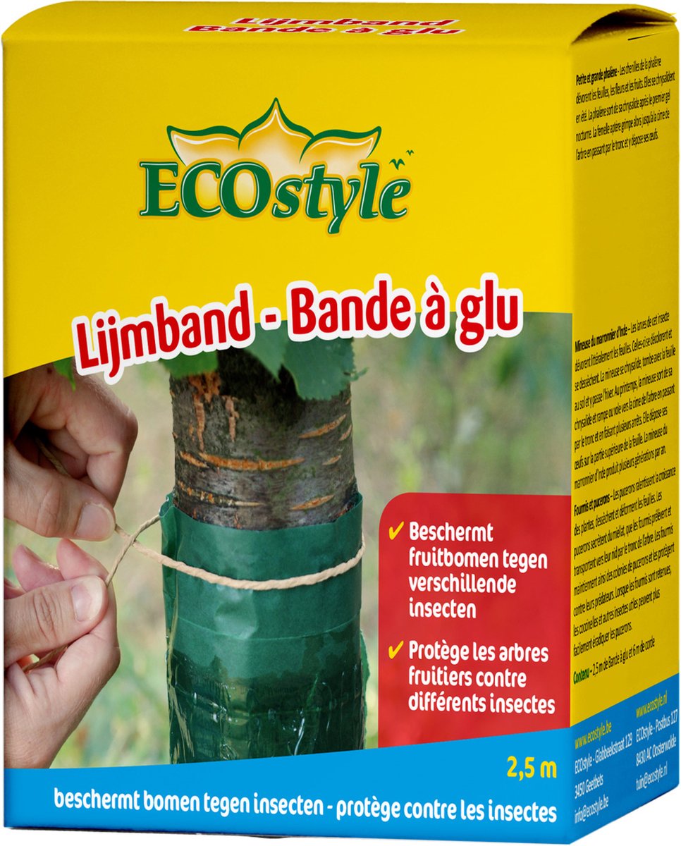 ECOstyle Lijmband Beschermt tegen Schadelijke Insecten - Werkt tegen Mieren, Wintervlinder, Bladluis en meer - Weerbestendig - 2,5 M Lijmband & 6 M Touw