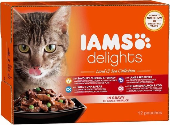 Iams Delights Land & Sea Collection - Kat - Natvoer - 12 x 85 gr
