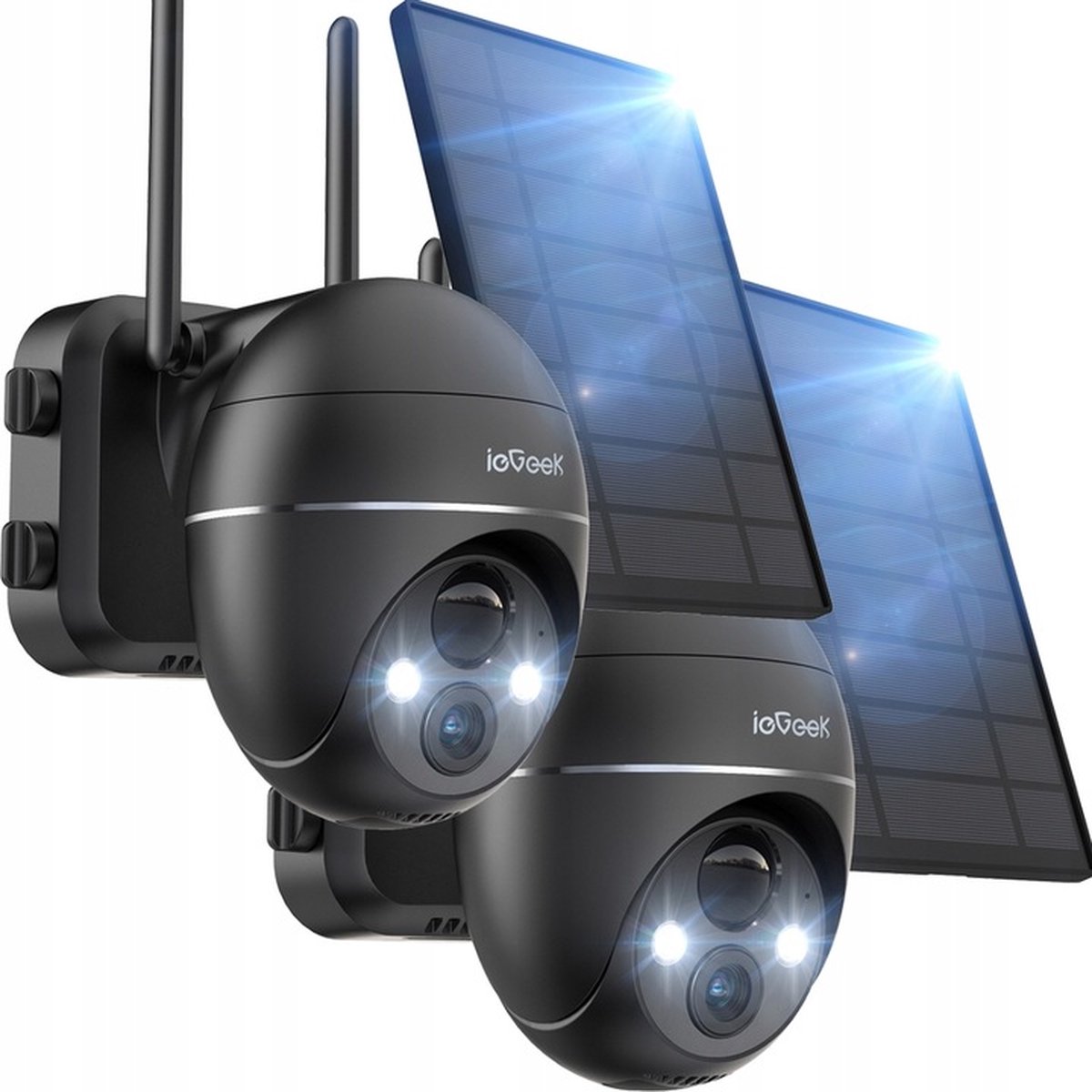 ieGeek Bewakingscamera voor buiten, accu, 2K camera, bewaking buiten, zonne-energie, 360° WLAN-camera, outdoor, draadloze buitencamera met gekleurd nachtzicht en PIR-persoonsherkenning, alarm, 2 stuks