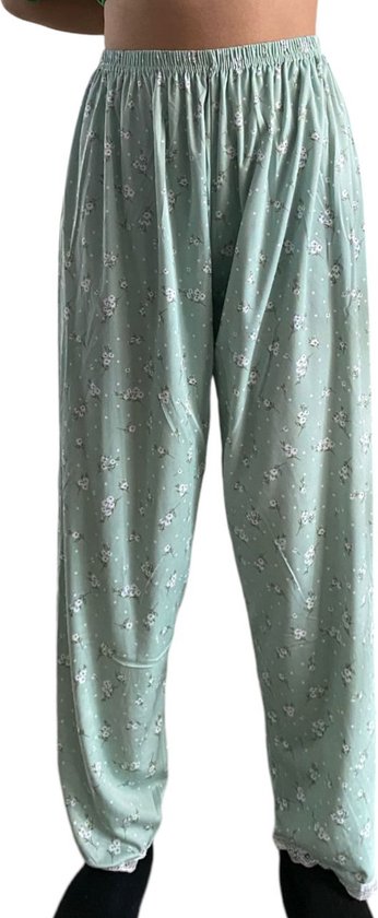 Foto: Fine woman pyjama broek met kanten bies 726 xl 42 44 groen