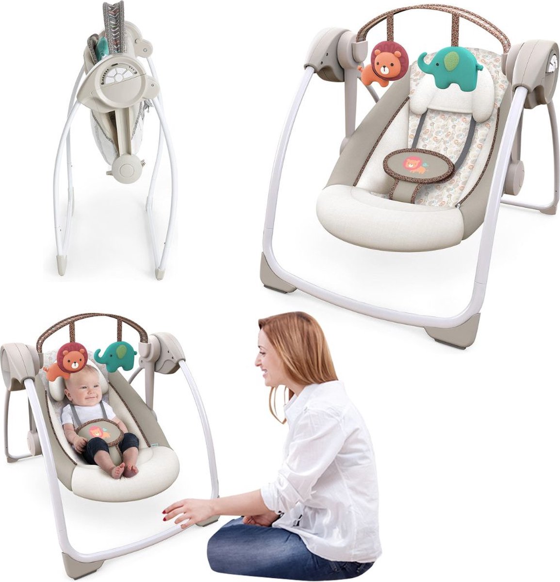 Goedkoopste Elektrische Schommelstoel Baby - Baby Swing - Wipstoel Baby's met Speelboog - Beige