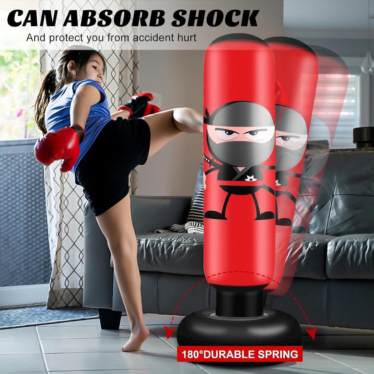 Sac De Frappe Gonflable Pour Enfants - Antidérapant, Anti-basculement, Hauteur ~120 Cm - Pour Boxe, Fitness, Défoulement à La Maison