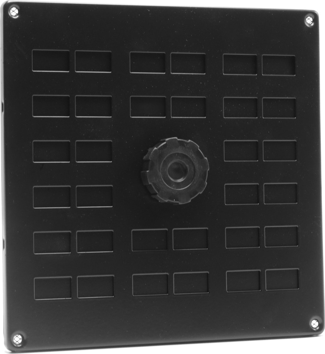 Nedco BV Aluminium schuifrooster 200x200mm met gaas en draaiknop, zwart