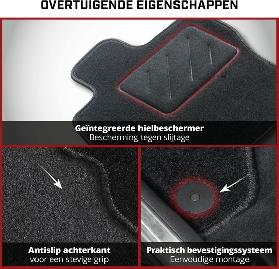 Zwarte automat met geïntegreerde hakbeschermer, antislip achterkant en bevestigingssysteem.