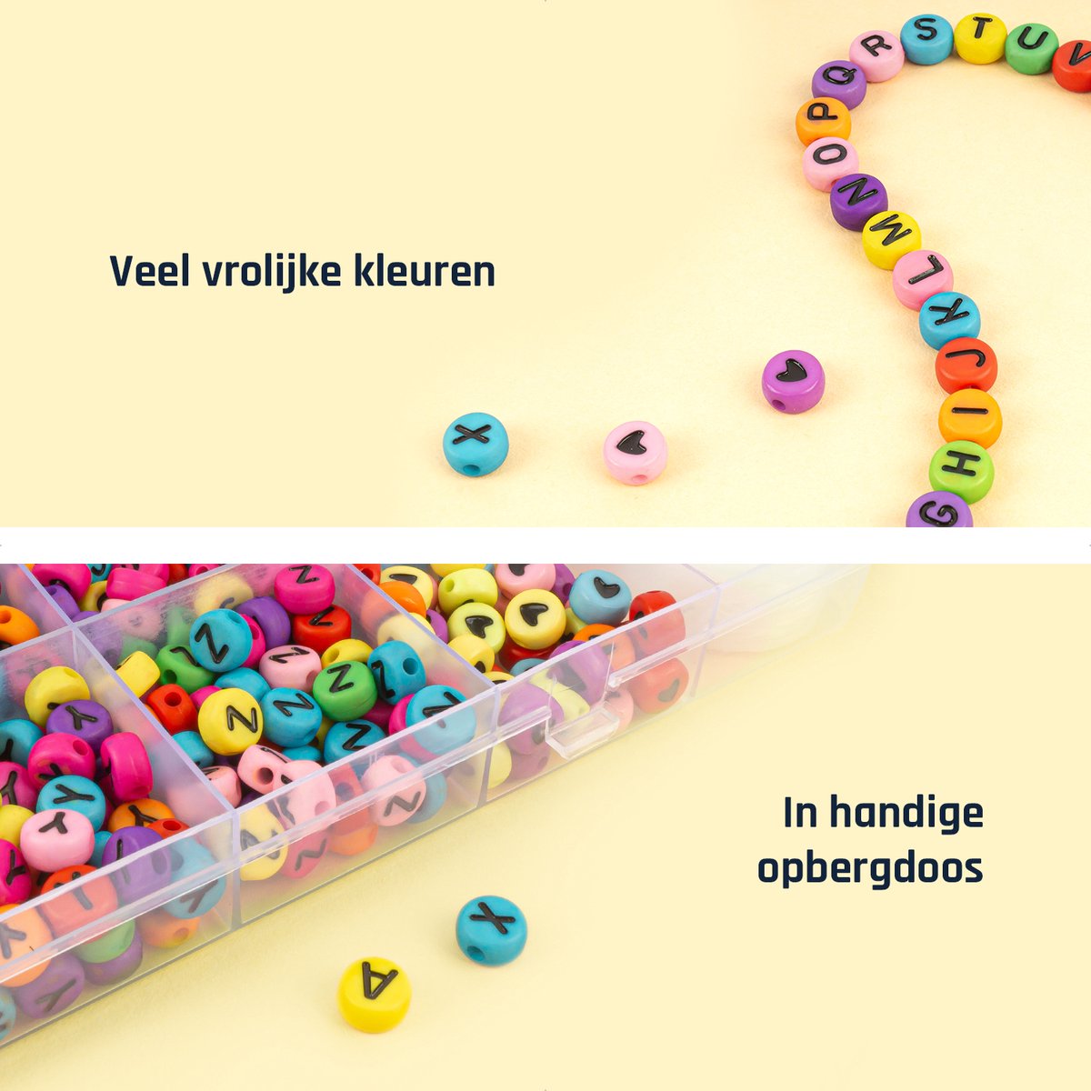Letterkralen voor Sieraden maken - Alfabet kralen voor ketting/armband/telefoonkoord etc. - Acryl – Zwarte letter op gekleurde achtergrond - 7 mm - 1400 stuks gesorteerd — afbeelding 5