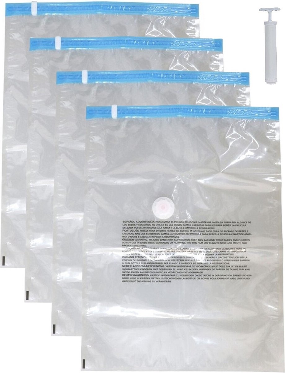 Vacuumzakken voor kleding/textiel - Vacuum opbergzakken - 4x stuks - transparant - 80 x 100 cm - met