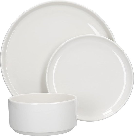MALACASA Série LUNA Service de Table 18 Pièces en Porcelaine Blanche pour 6 Personnes avec Assiettes Plates, Assiettes à Dessert, Bols à Céréales, Service de Vaisselle Rond MALACASA Série LUNA Service de Table 18 Pièces en Porcelaine Blanche pour 6 Personnes avec Assiettes Plates, Assiettes à Dessert, Bols à Céréales, Service de Vaisselle Rond