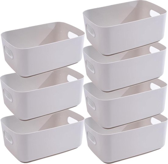 NCRGB 7 Plastic Groot Opbergmanden voor Kantoor,Kunststof Opbergmand met Handgrepen,Multifunctionele Opbergdozen Opgeruimde Organizer voor Badkamer, Keuken,Kantoor,Kast,Speelgoed (Beige