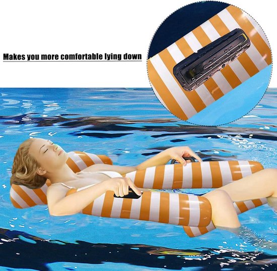 Opblaasbare waterhangmat - loungestoel zwembad water zwemhangmat - geel en wit waterhangmat van LayZ. — afbeelding 3