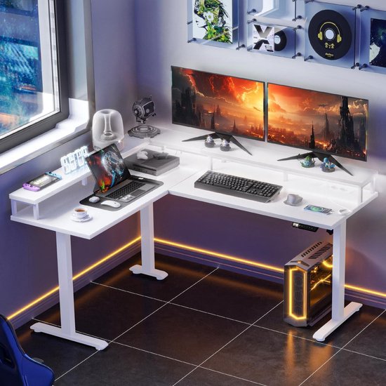 Elektrisch hoekbureau - In hoogte verstelbaar - 150x120 cm - Wit - Bol