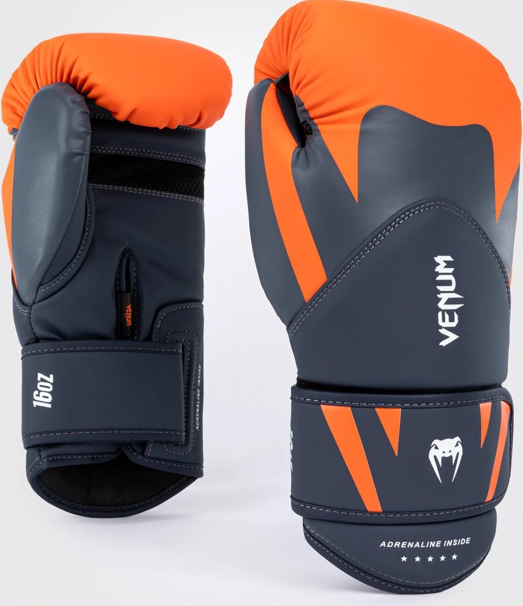 Venum - BOKSHANDSCHOENEN - Challenger 4.0 - Orange/Navy Blue - 16oz