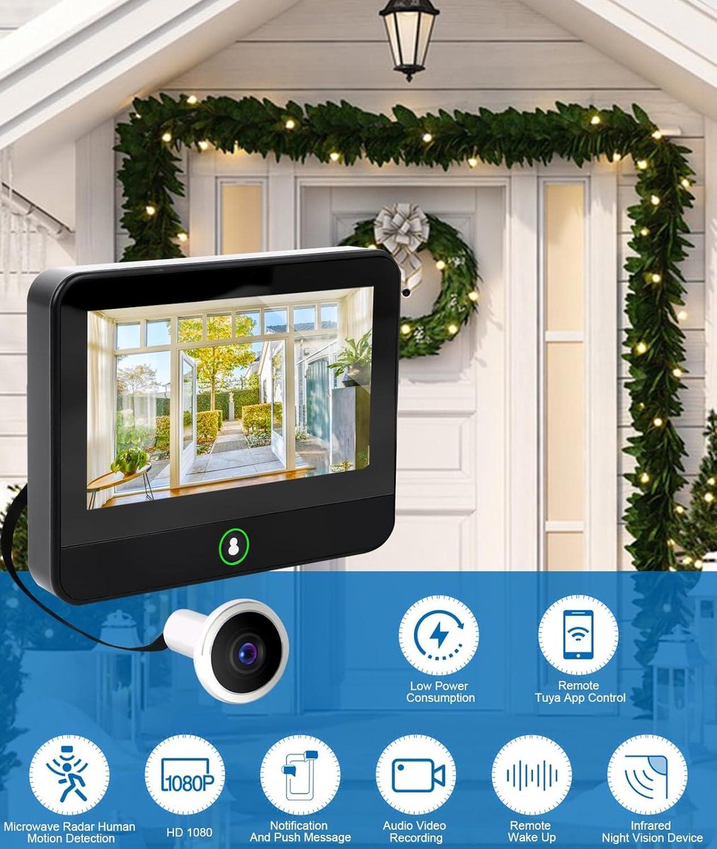 Digitale Deurkijker 2,4 Inch Digitaal Lcd-scherm, Kijkgaatje voor de Deur met 0,3 MP HD-camera voor Thuiskantoor, 145 Graden Groothoek