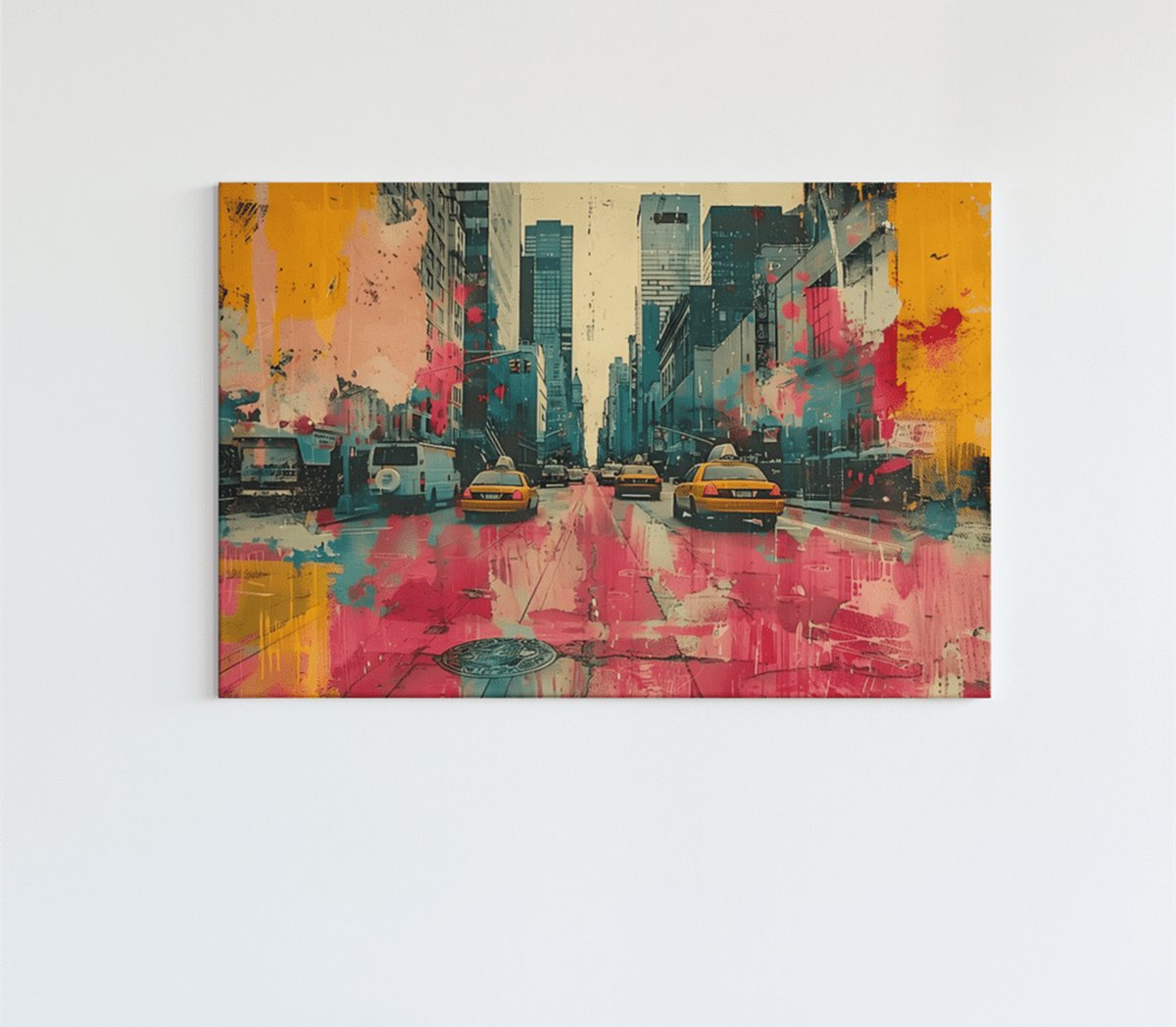 Trendex Global Canvas Schilderij - New York - Taxi - Moderne Schilderij - 90x60x2 cm Kleurrijk
