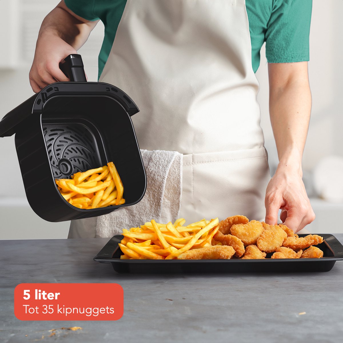 KitchenBrothers Airfryer XL - 5L - 2000W - PFAS-Vrij - Heteluchtfriteuse - Dual Heating - 80ºC tot 200ºC - 8 Kookprogramma's - Zwart — afbeelding 7