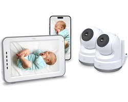 ELRO BC4000-2 Babyfoon Royale met 2 Full HD camera’s – 12,7 cm Touchscreen Monitor- & Gratis App – Met extra camera – Voor 2 kinderen – Incl. Geluidsdetectie, Voedingsalarm en Temperatuursensor