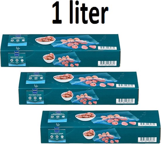 Sacs de congélation professionnels avec fermeture éclair - 60 sacs de congélation de 1 litre - 24 x 17,5 cm - Sacs pour aliments frais - Anti-fuite - Sacs à sandwich - Sacs de conservation - Refermables