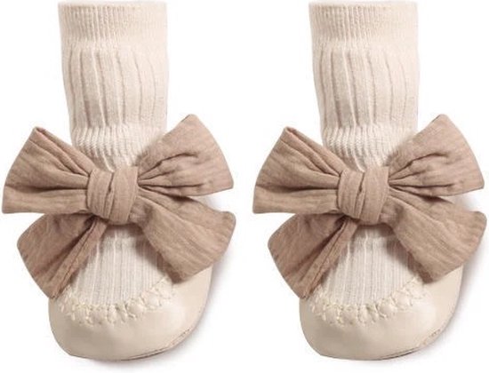 Foto: First walker slofjes antislip neutrale kleuren kraam cadeau eerste stapjes pantoffel met strik zandkleur flexibel zooltje walkers schoentjes voor baby s kraamcadeau cadeau