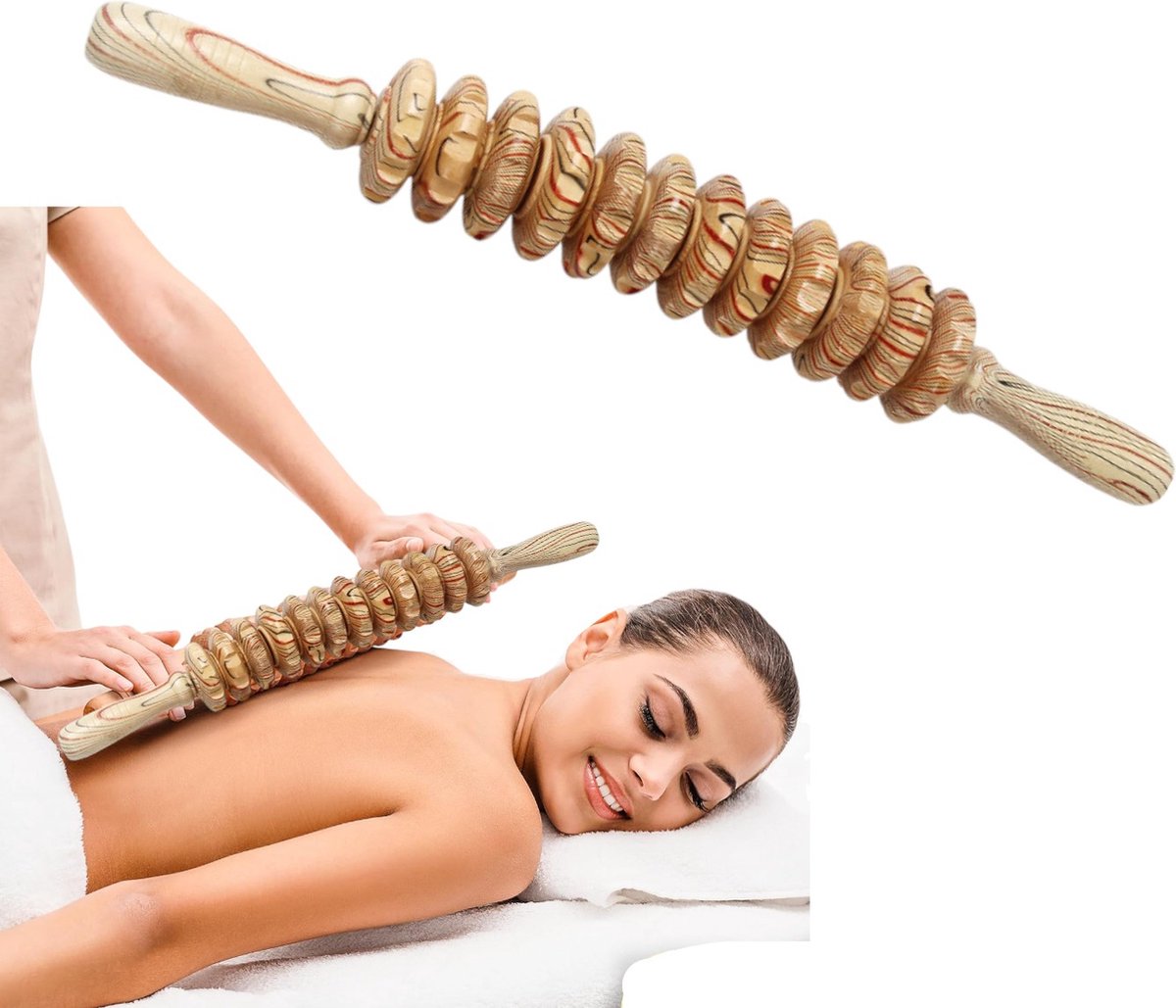 Goedkoopste Houten Massager - Houtnerf - Twaalf Wielen - Handduwrollermassage - 44 6cm - Verlicht vermoeidheid in verschillende delen van het lichaam - Ontspan spieren - Houten Roller