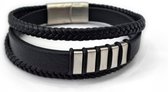 Assieraad - Asarmband met vulsetje - Mini urn - Lederen armband - Leer - Zwarte band met twee gevlochten banden - Zilveren details - Maat Medium - 21 centimeter