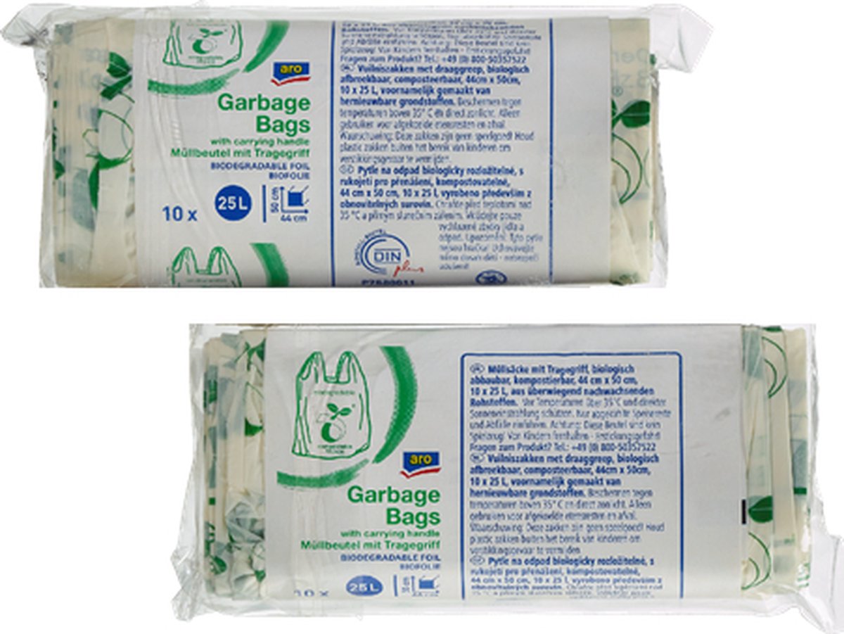 Goedkoopste Biozakken 25 liter - 2 x 10 Composteerbare vuilniszakken Handvatten Pedaalemmerzakken - 50 x 44 cm - Biologisch afbreekbare afvalzakken - Gft afvalzakken