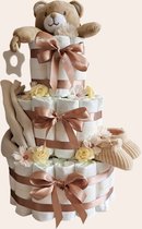 Luiertaart - bruin - 3 laags - sokjes - pamper - knuffels - doekje