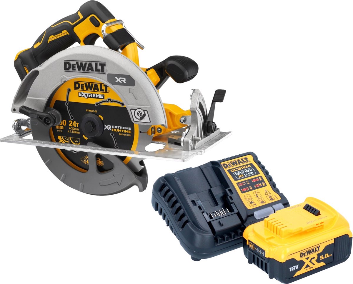 DeWalt DCS 573 P1 Accucirkelzaag 18 V 190 x 30 mm borstelloos + 1x accu 5.0 Ah + lader