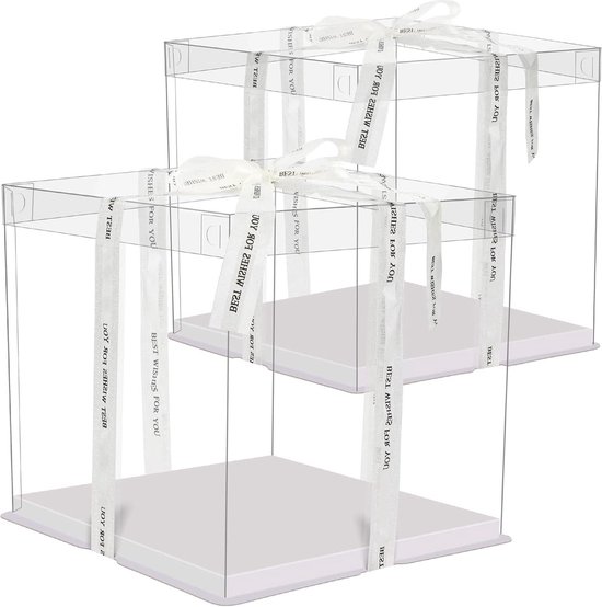 Vebetter 2 stuks transparante taartdozen, 22 x 22 cm, geschenkdozen van kunststof met deksel, tweelaagse taartdozen voor presentatieverpakkingen in de oven voor desserts (15 cm