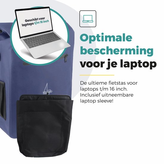 Voltano Luxe E-bike Fietstas / Rugtas - Marine Blauw - 28L - 100% Waterdicht - Gratis Schouderband - Met Groot Laptop Vak van Voltano — afbeelding 5