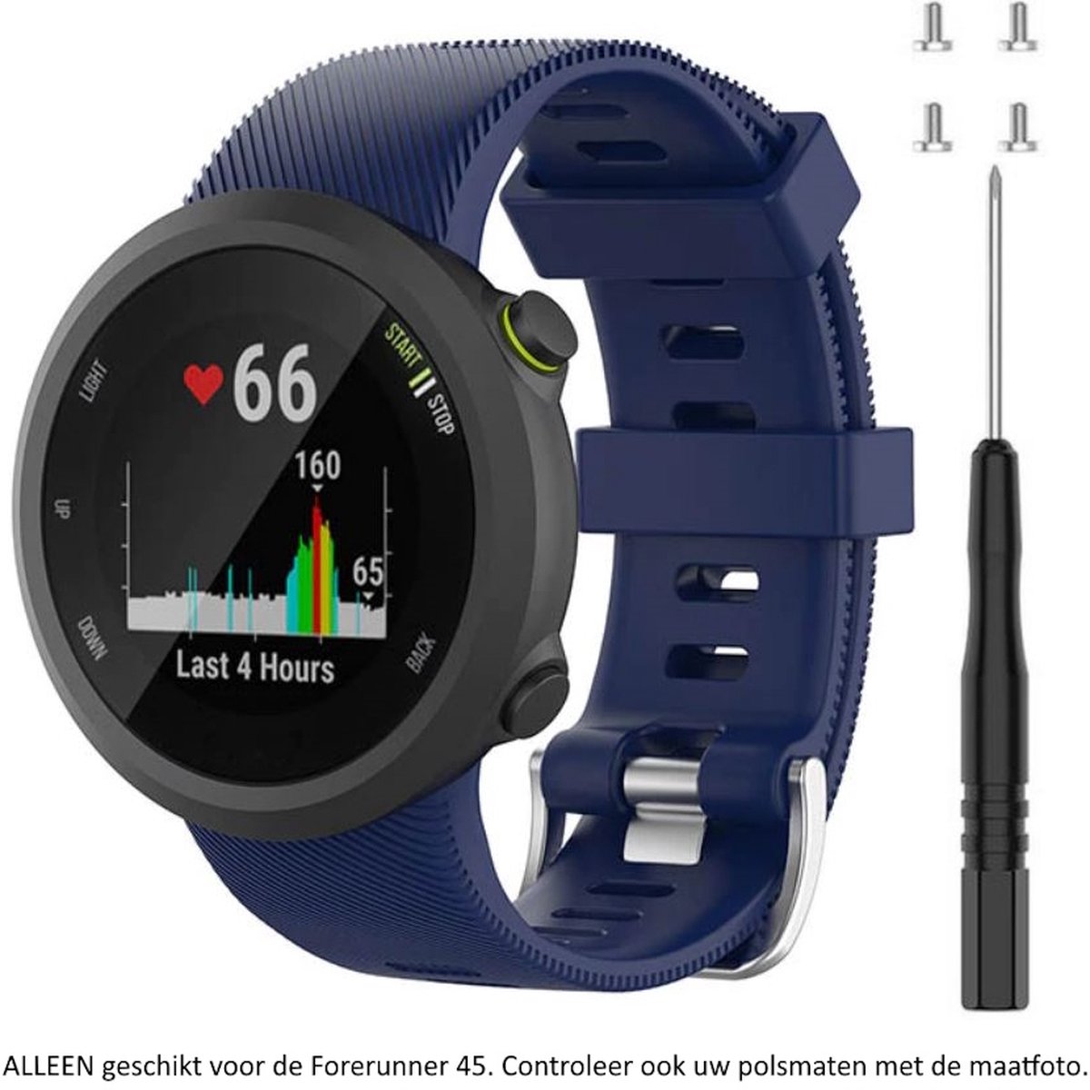 Donkerblauw siliconen bandje geschikt voor de Garmin Forerunner 45 (niet voor de S variant!) en Garmin Swim 2 - Maat: zie maatfoto - sporthorlogeband - polsband - strap - siliconen - dark blue rubber smartwatch strap - blauw
