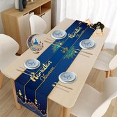 Kepmov Eid Mubarak-tafelloper, 35,6 x 185 cm, ramadan, ster, maan en moskee, decoratieve polyester tafelhoes, decoratie voor thuis, eetkamer decoratie-feestgeschenken, donkerblauw
