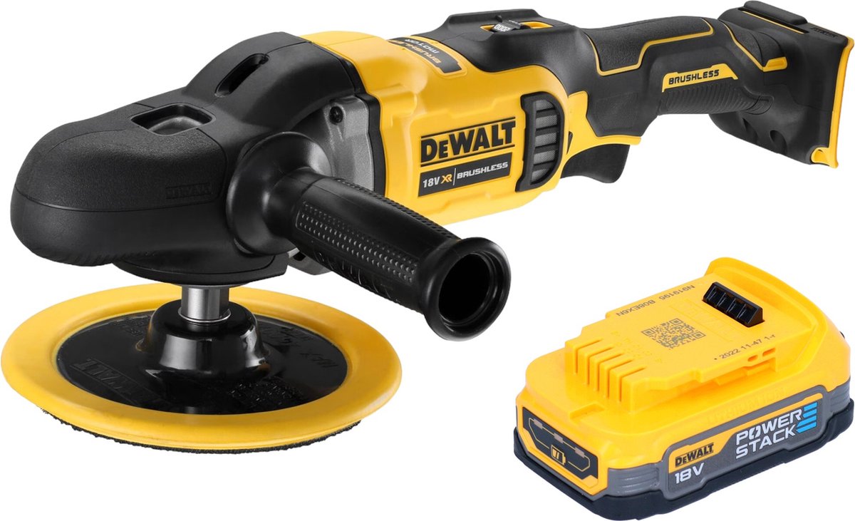 DeWalt DCM 849 N accu-excentrische polijstmachine 18 V 180 mm borstelloos + 1x Powerstack accu 1,7 Ah - zonder lader