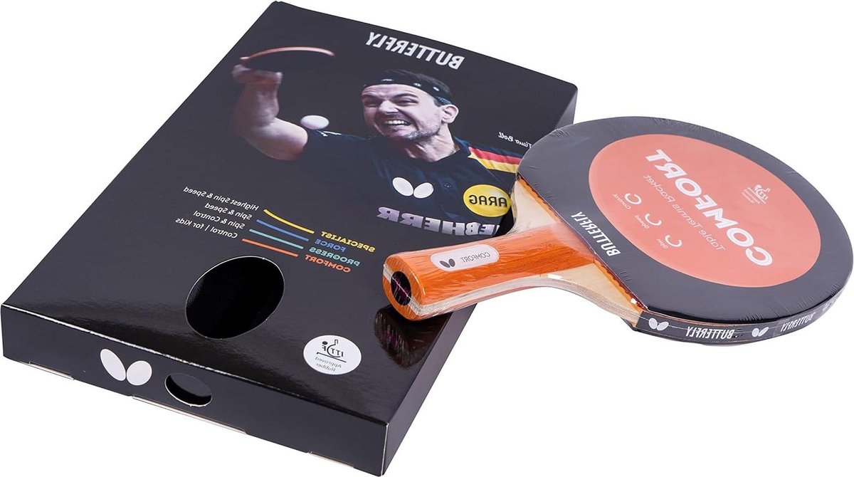 Comfort tafeltennisbatje voor beginners - zwart rood - ITTF-goedkeuring - extreem gripvast