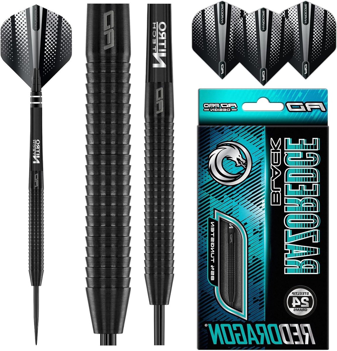 20-28 Gram Tungsten Dartpijlen Professioneel - Razor Edge Black met flights en dart shafts