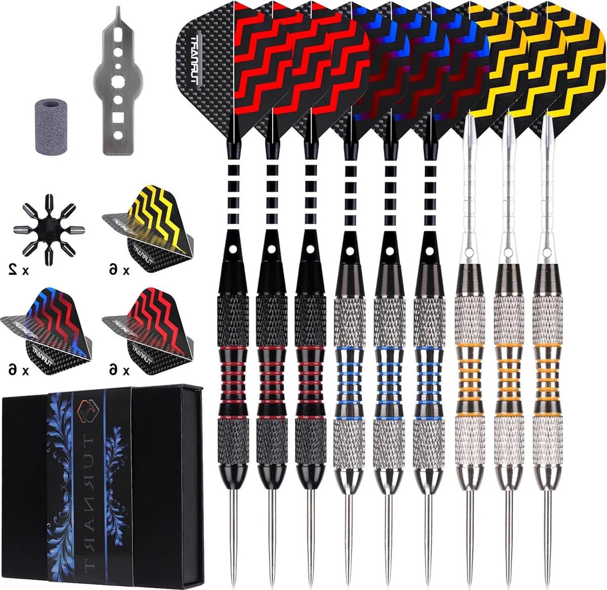 Staal Dartpijlen Set - 9 Stuks 24 Gram Professionele Darts - Aluminium Schachten - Darts Tool Case
