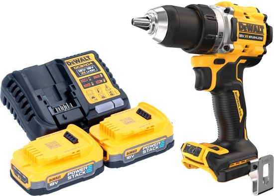 DeWalt DCD 800 E2 accuboormachine 18 V 90 Nm borstelloos + 2x Powerstack accu 1.7 Ah + lader