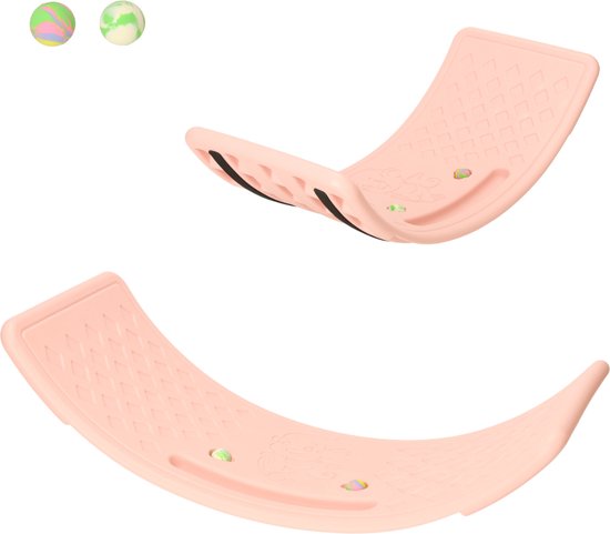 Playos® - Balansbord - met Balletjes - Roze - tot 90 kg - Plastic - Antislip - 67 cm x 27.5 cm - Kinderen en Volwassenen - Wiebelbord Peuters - Balanceerbord - Balance Board - Montessori Speelgoed
