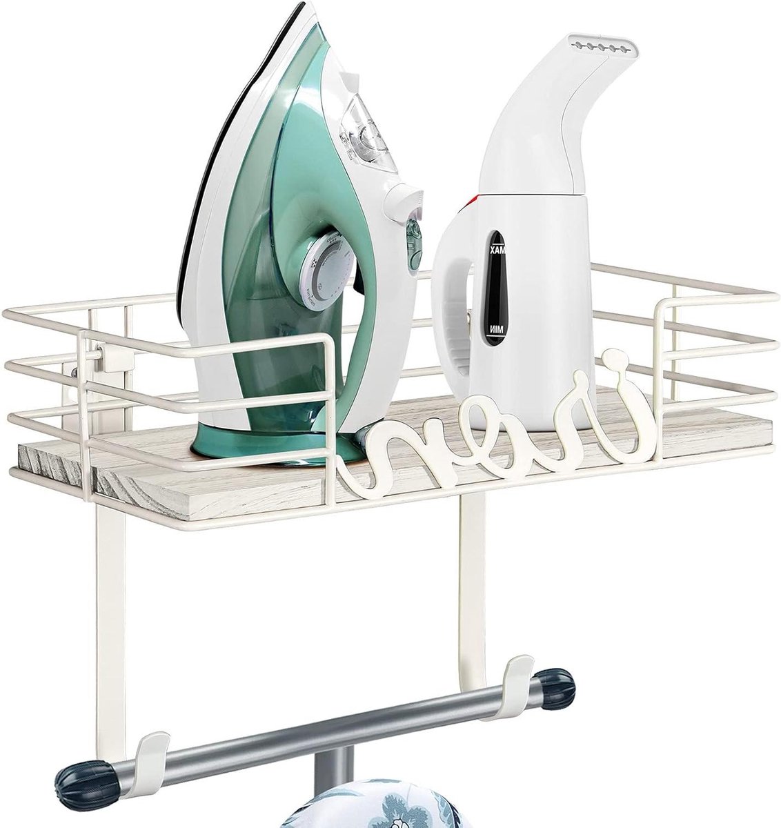 Goedkoopste Strijkplank houder muurbevestiging - houten basismand wit - opslag voor strijkijzer - wasruimte decor ophangsysteem strijkplank