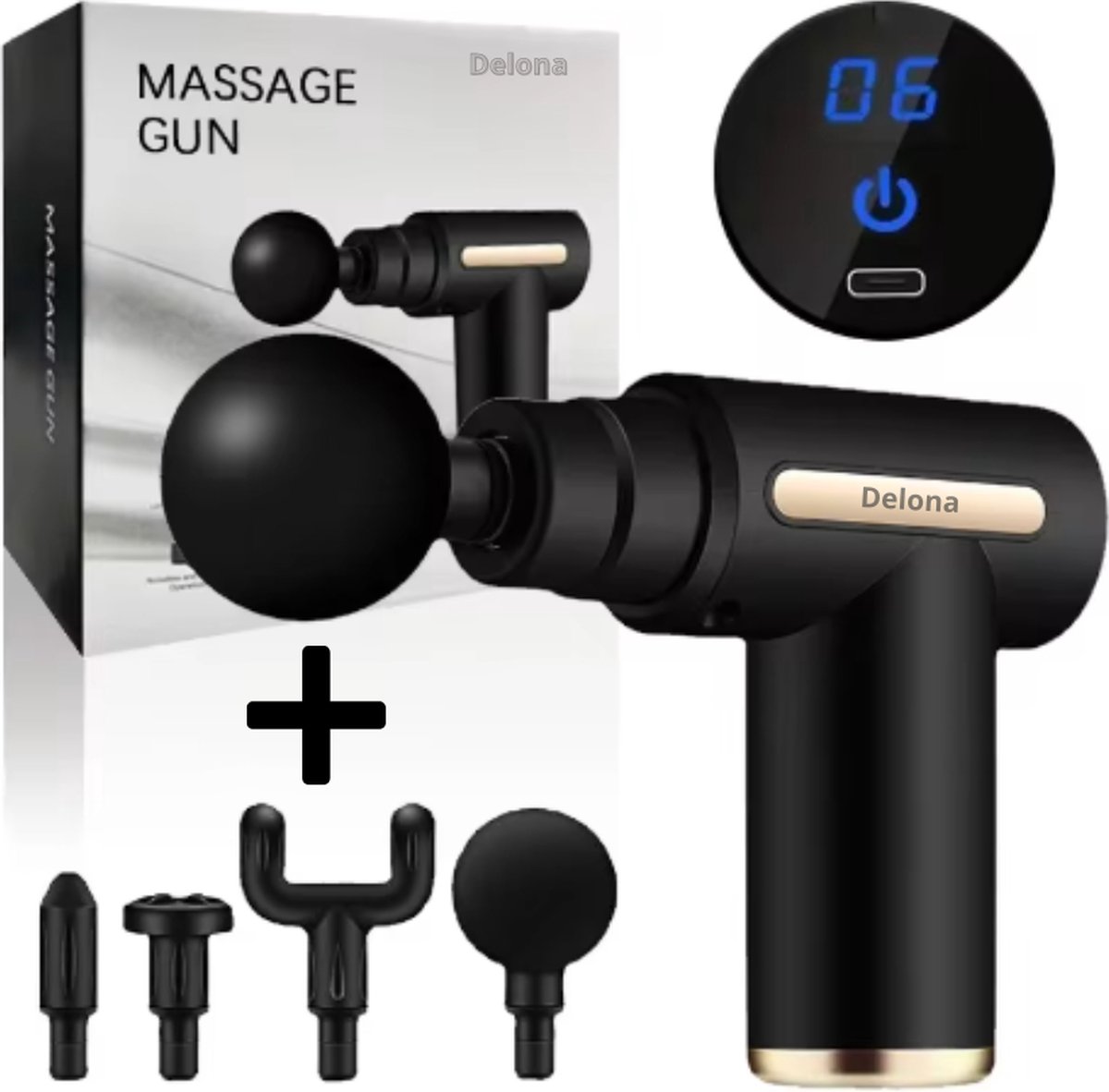 Massage Gun Mini Massage gun Massage Apparaat Massage pistool incl. 4 opzetstukken Draadloos